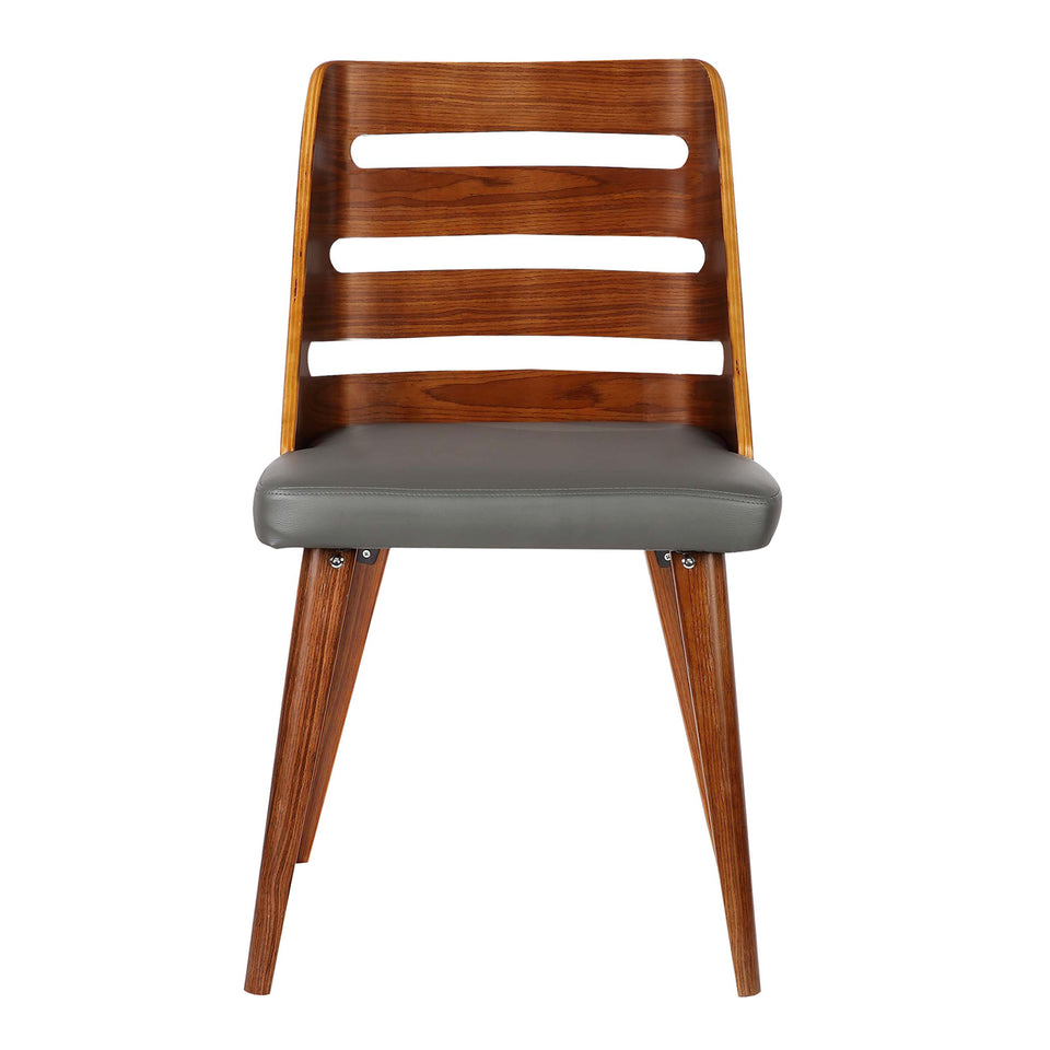 Storm Mid-Century Dining Chair in Walnut Wood and Gray Faux Leather