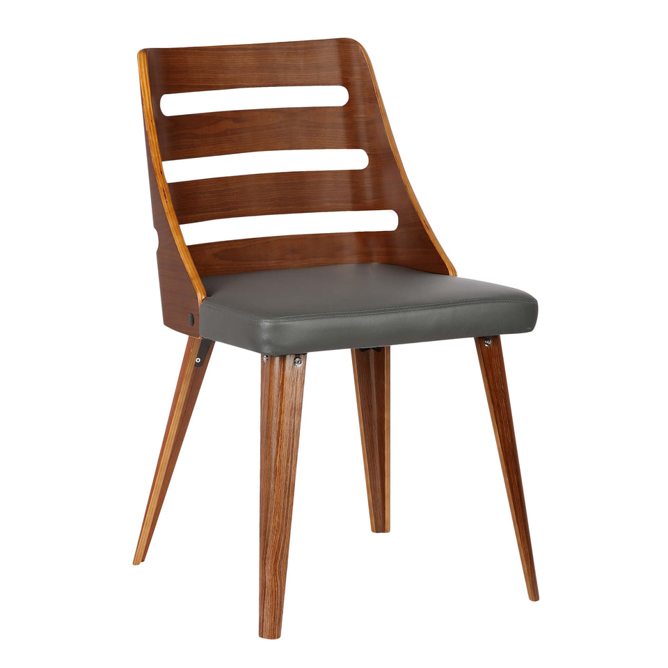 Storm Mid-Century Dining Chair in Walnut Wood and Gray Faux Leather