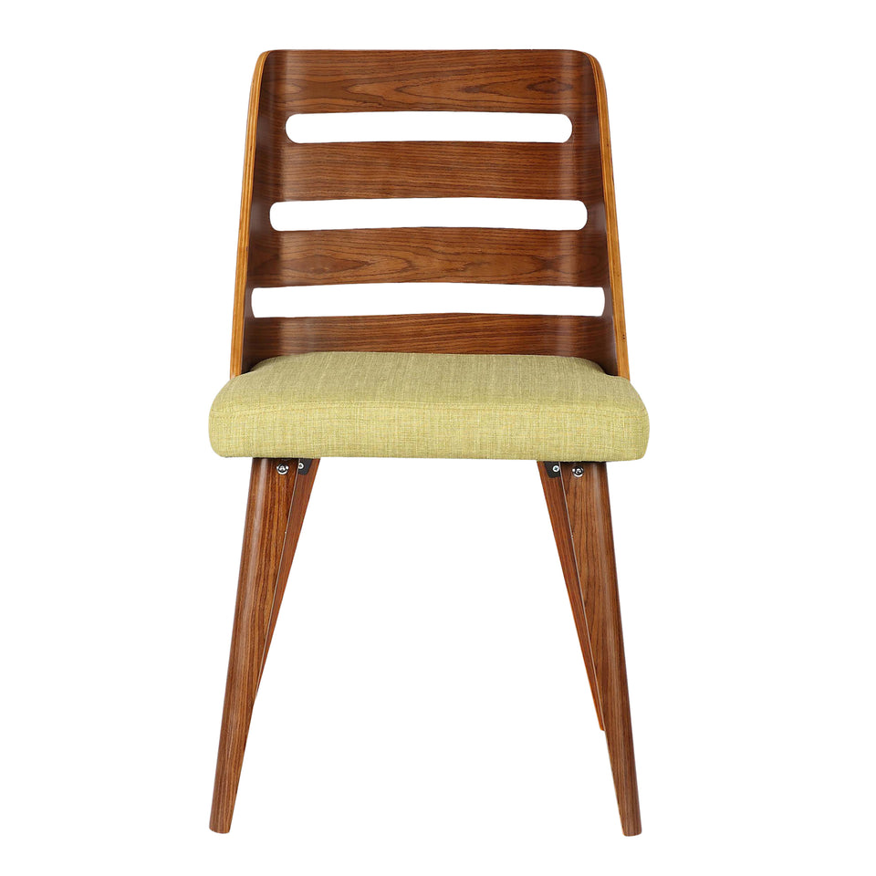 Storm Mid-Century Dining Chair in Walnut Wood and Green Fabric