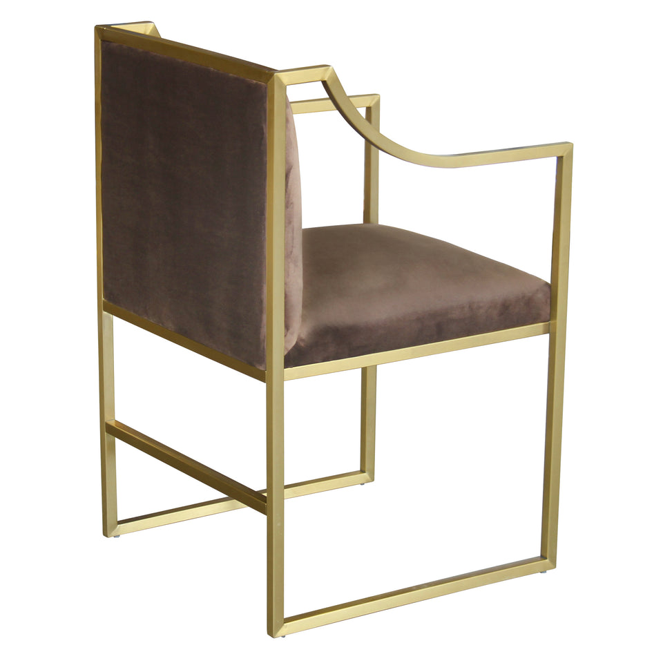 Seville Contemporary Dining Chair in Brushed Gold Finish and Brown Fabric