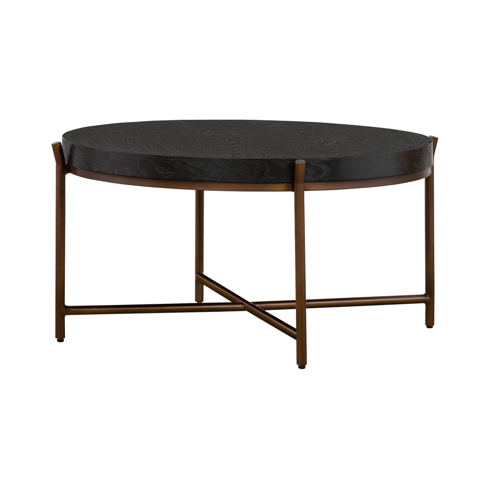 Sylvie Brushed Oak and Metal Round Coffee Table