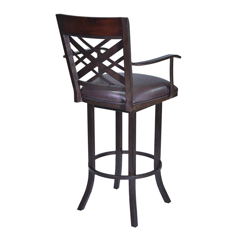 Tahiti  26" Arm Barstool in Auburn Bay finish with Brown Pu upholstery