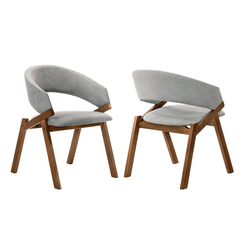 Talulah Gray Fabric and Walnut Veneer Dining Side Chairs - Set of 2