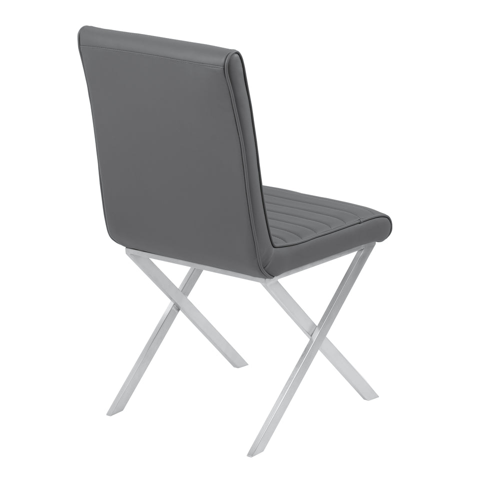 Tempe Contemporary Dining Chair in Gray Faux Leather with Brushed Stainless Steel Finish - Set of 2