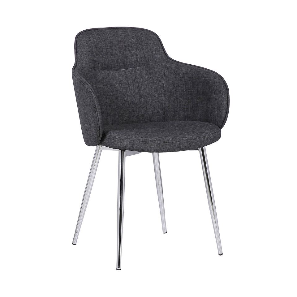 Tammy Contemporary Dining Chair in Chrome Brushed Finish and Charcoal Fabric