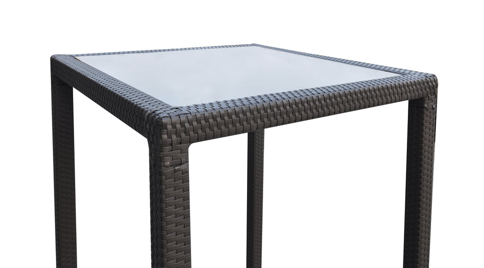 Tropez Outdoor Patio Wicker Bar Table with Black Glass Top