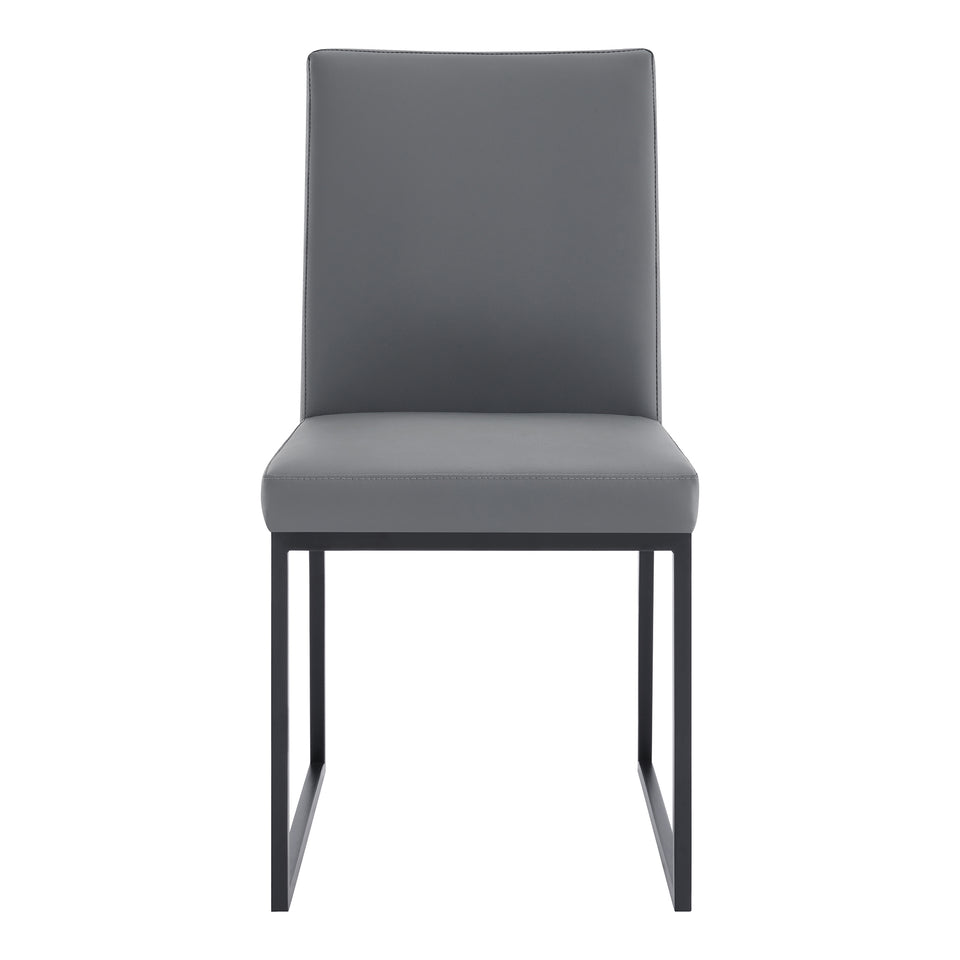 Trevor Contemporary Dining Chair in Matte Black Finish and Gray Faux Leather - Set of 2