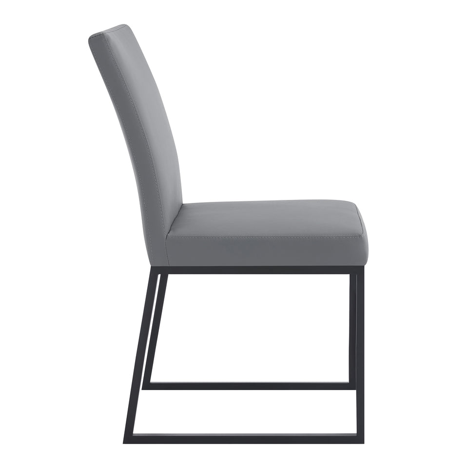 Trevor Contemporary Dining Chair in Matte Black Finish and Gray Faux Leather - Set of 2