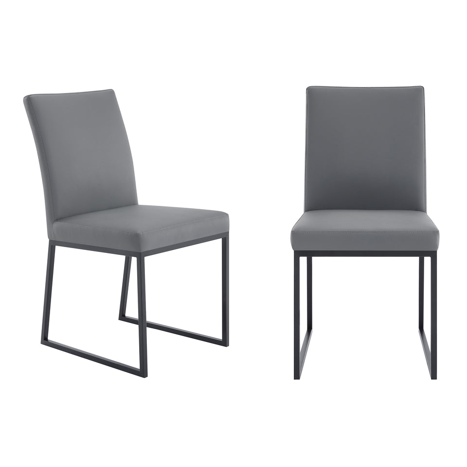 Trevor Contemporary Dining Chair in Matte Black Finish and Gray Faux Leather - Set of 2