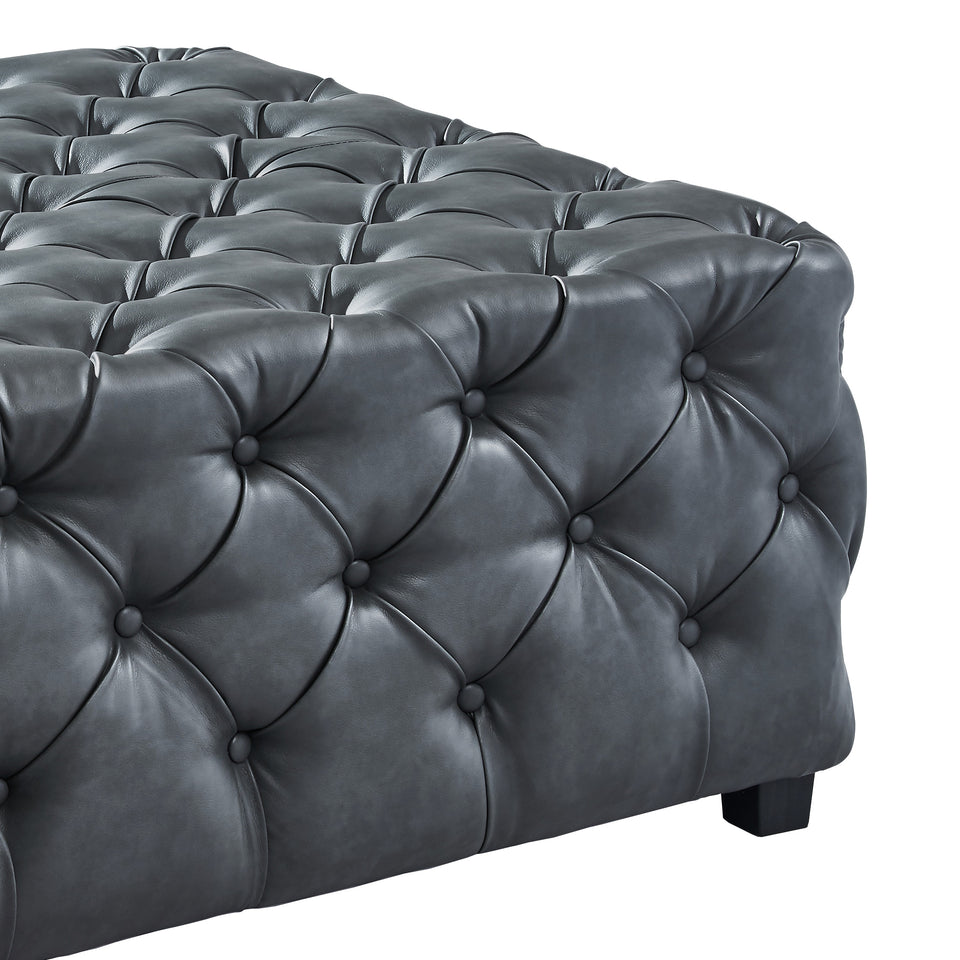 Taurus Contemporary Ottoman in Gray Faux Leather with Wood Legs