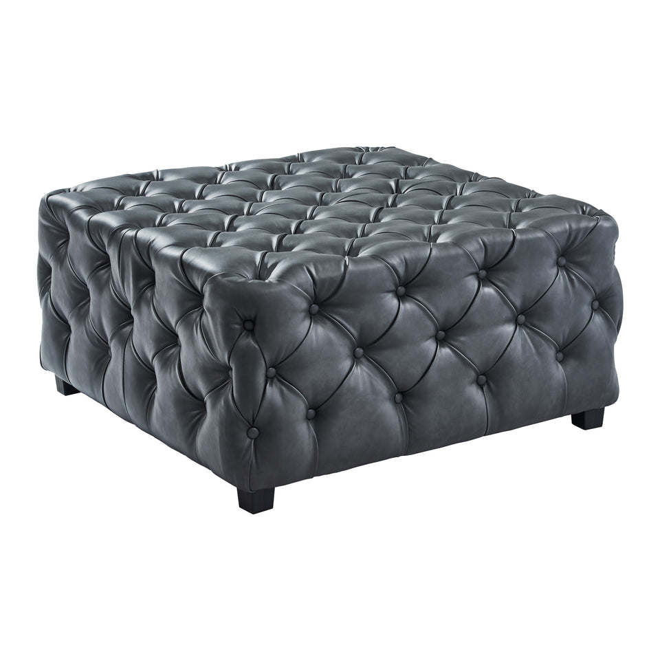 Taurus Contemporary Ottoman in Gray Faux Leather with Wood Legs