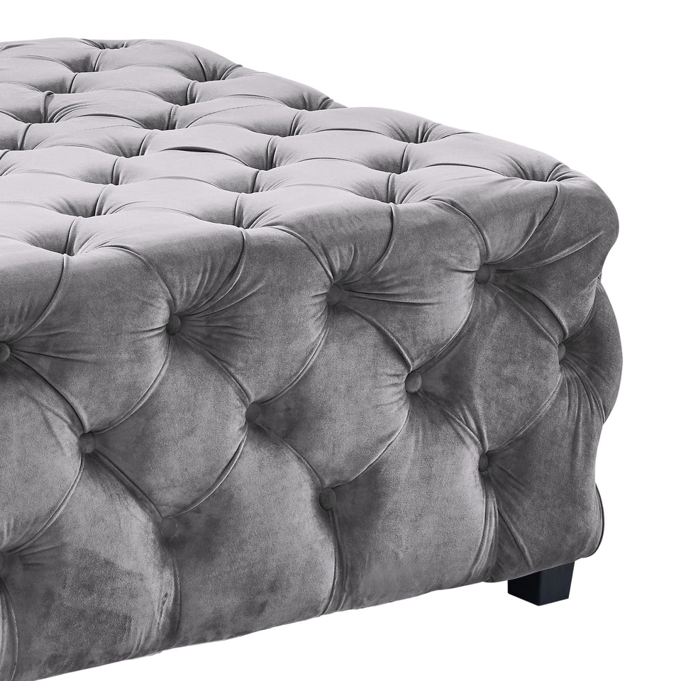 Taurus Contemporary Ottoman in Gray Velvet with Wood Legs
