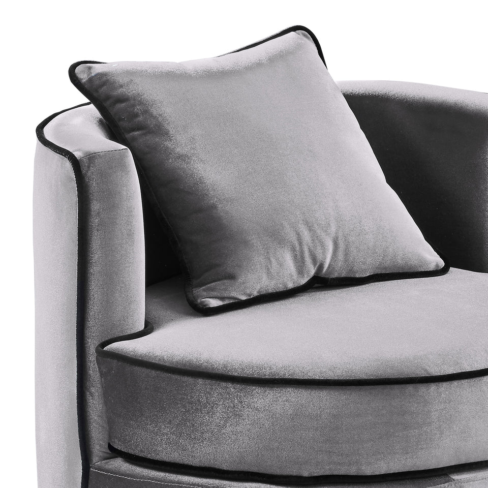 Truly Contemporary Swivel Chair in Gray Velvet and Black Velvet Piping
