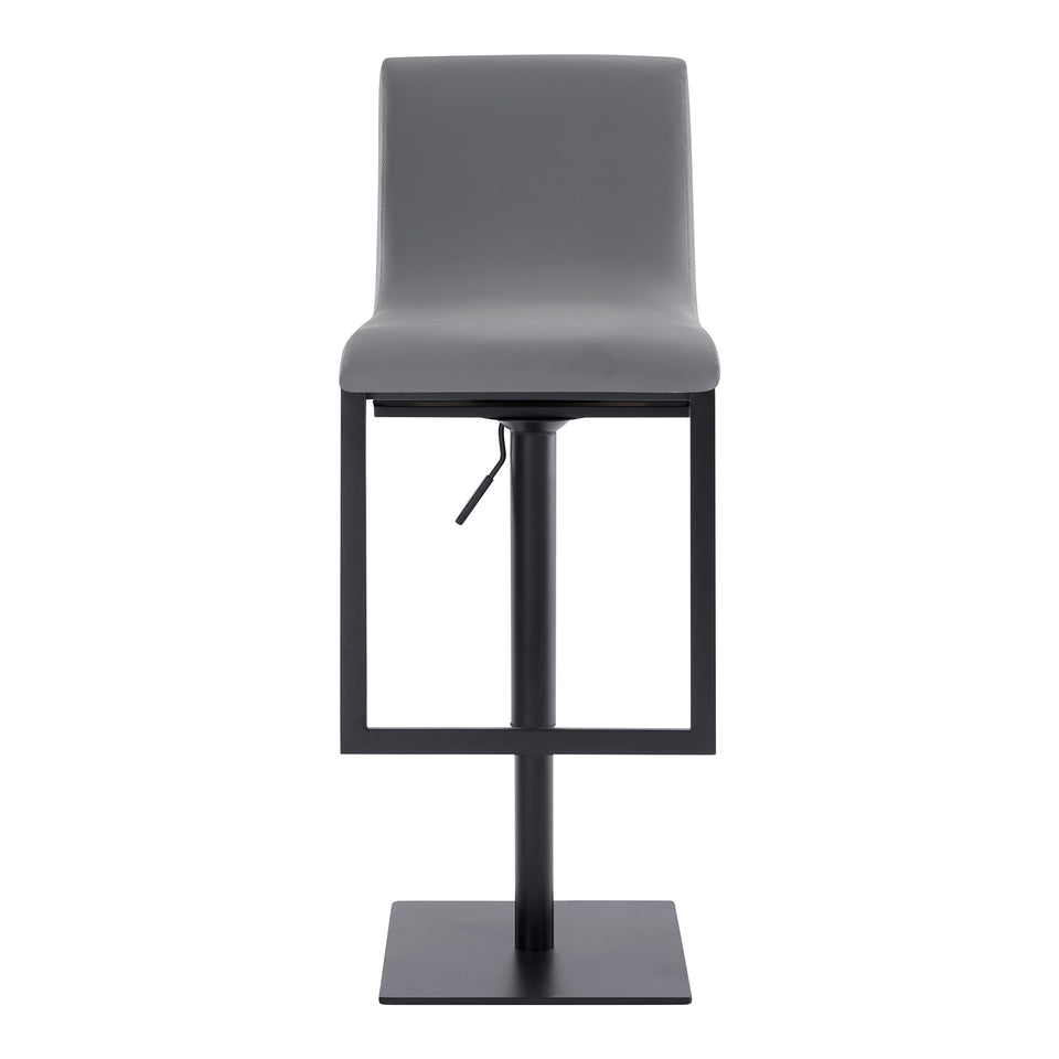 Victory Contemporary Swivel Barstool in Matte Black Finish and Gray Faux Leather