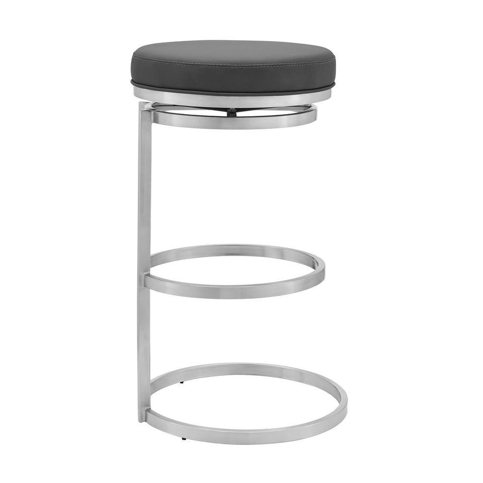 Vander 30" Gray Faux Leather and Brushed Stainless Steel Swivel Bar Stool