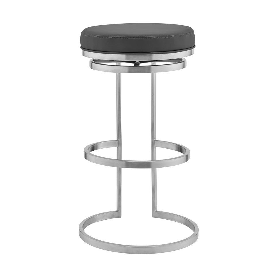 Vander 30" Gray Faux Leather and Brushed Stainless Steel Swivel Bar Stool