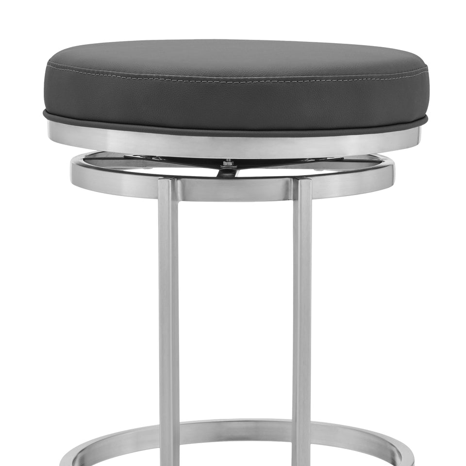 Vander 30" Gray Faux Leather and Brushed Stainless Steel Swivel Bar Stool