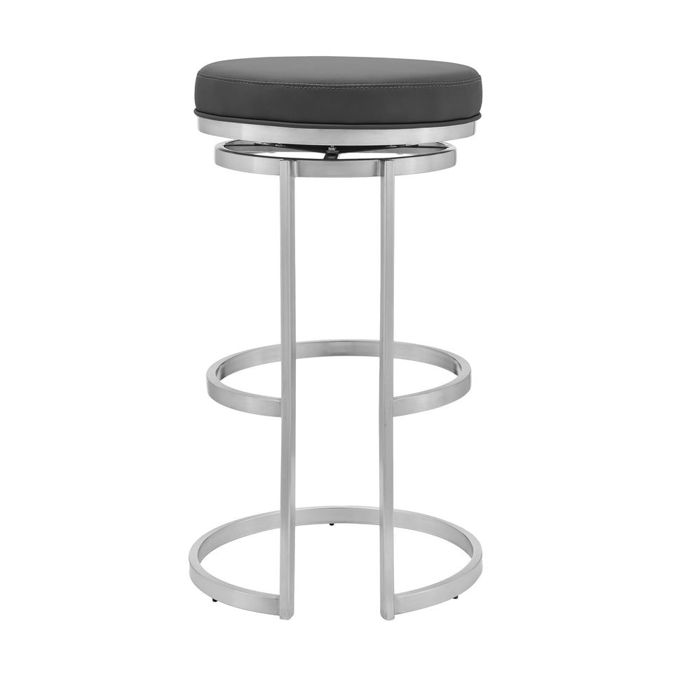 Vander 30" Gray Faux Leather and Brushed Stainless Steel Swivel Bar Stool