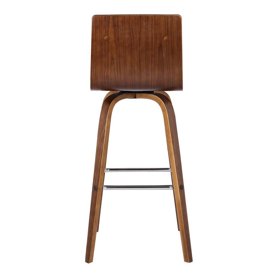 Vienna 30" Bar Height Barstool in Walnut Wood Finish with Brown Faux Leather