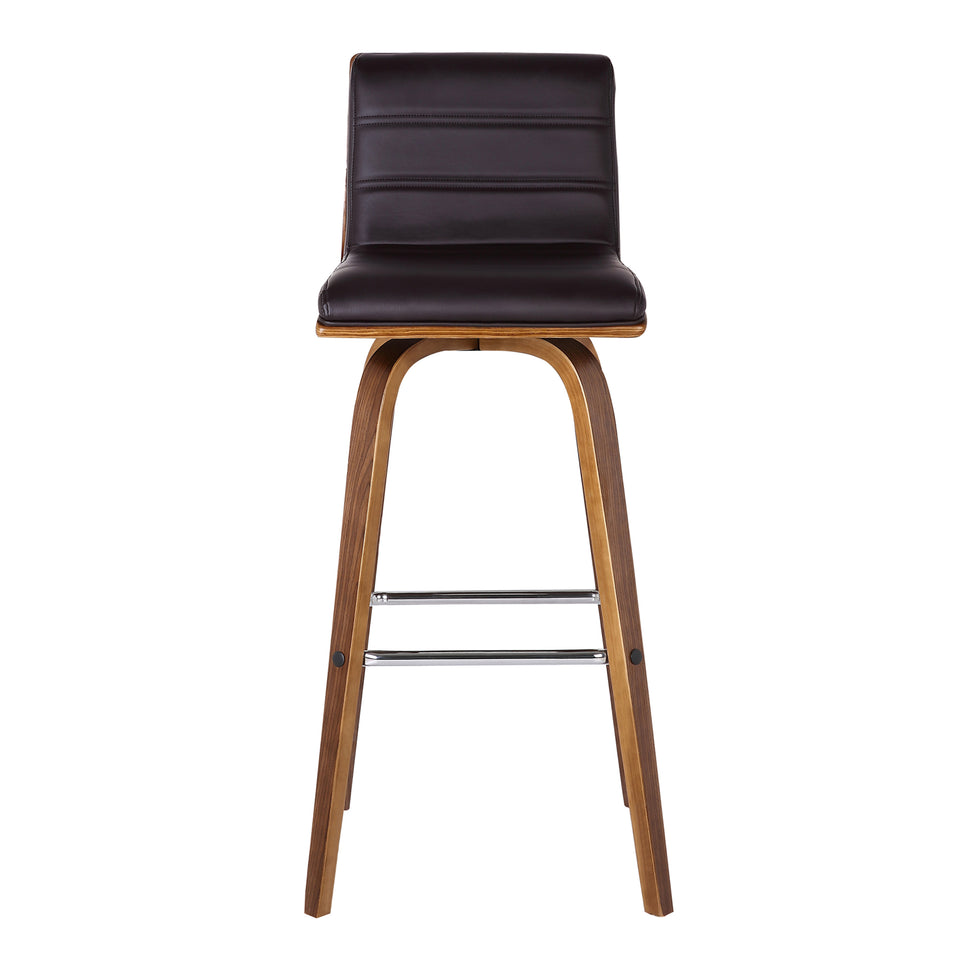 Vienna 30" Bar Height Barstool in Walnut Wood Finish with Brown Faux Leather