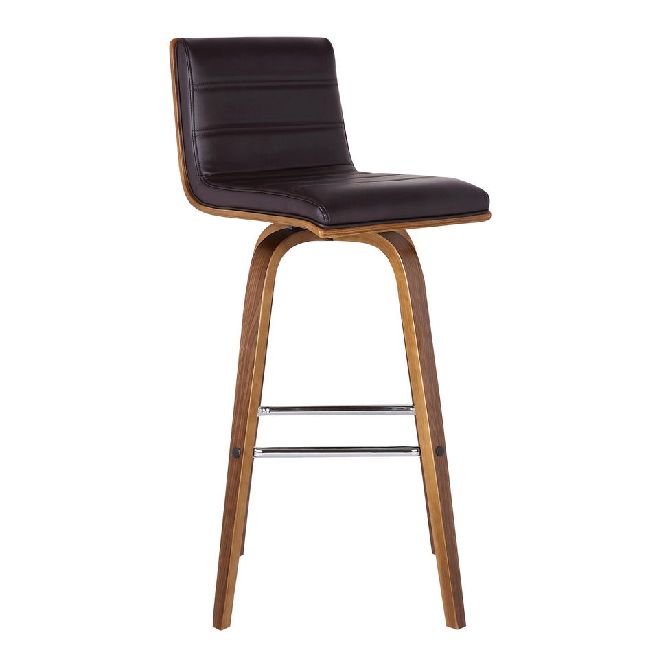 Vienna 30" Bar Height Barstool in Walnut Wood Finish with Brown Faux Leather