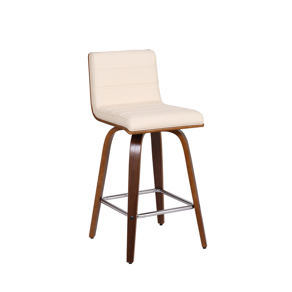Vienna 26" Counter Height Barstool in Walnut Wood Finish with Cream Faux Leather