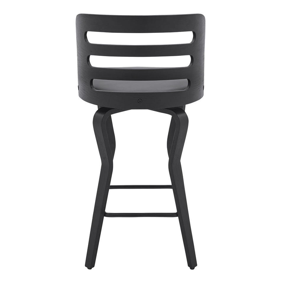 Verne 26" Swivel Gray Faux Leather and Black Wood Bar Stool