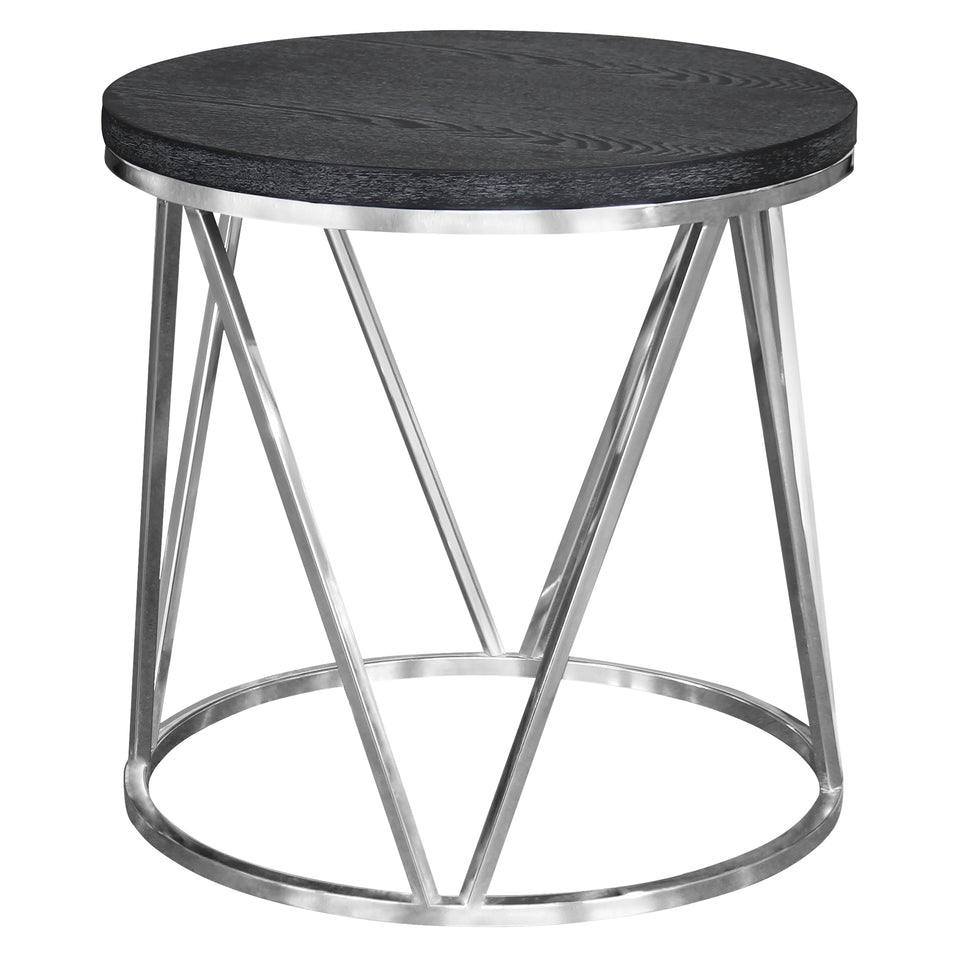 Vivian Contemporary End Table in Polished Stainless Steel Finish with Gray Top