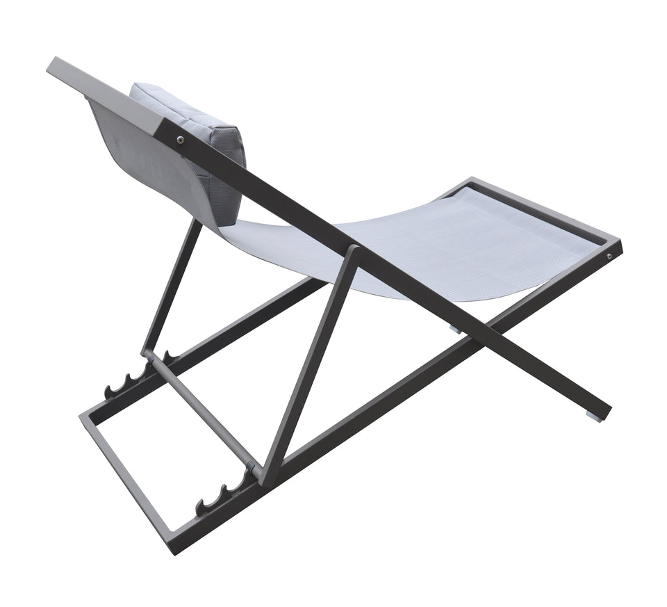 Wave Outdoor Patio Aluminum Deck Chair in Grey Powder Coated Finish with Grey Sling Textilene