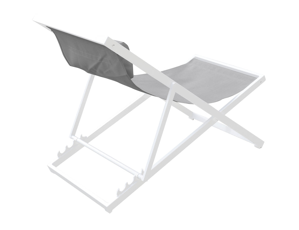 Wave Outdoor Patio Aluminum Deck Chair in White Powder Coated Finish with Grey Sling Textilene