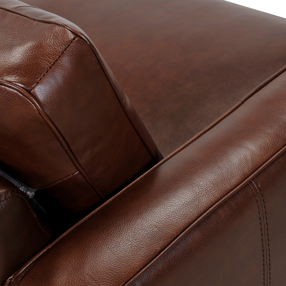 Wesley 81" Chestnut Genuine Leather Power Footrest Tuxedo Arm Sofa
