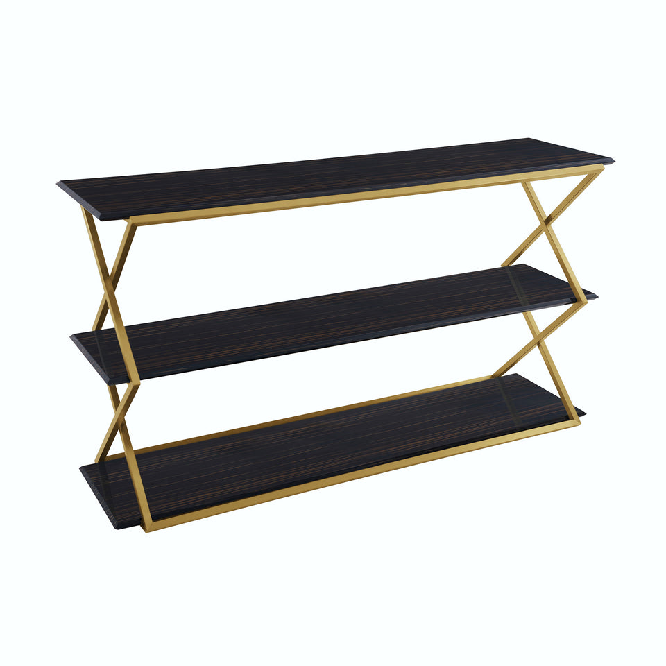 Westlake 3-Tier Dark Brown Console Table with Brushed Gold Legs