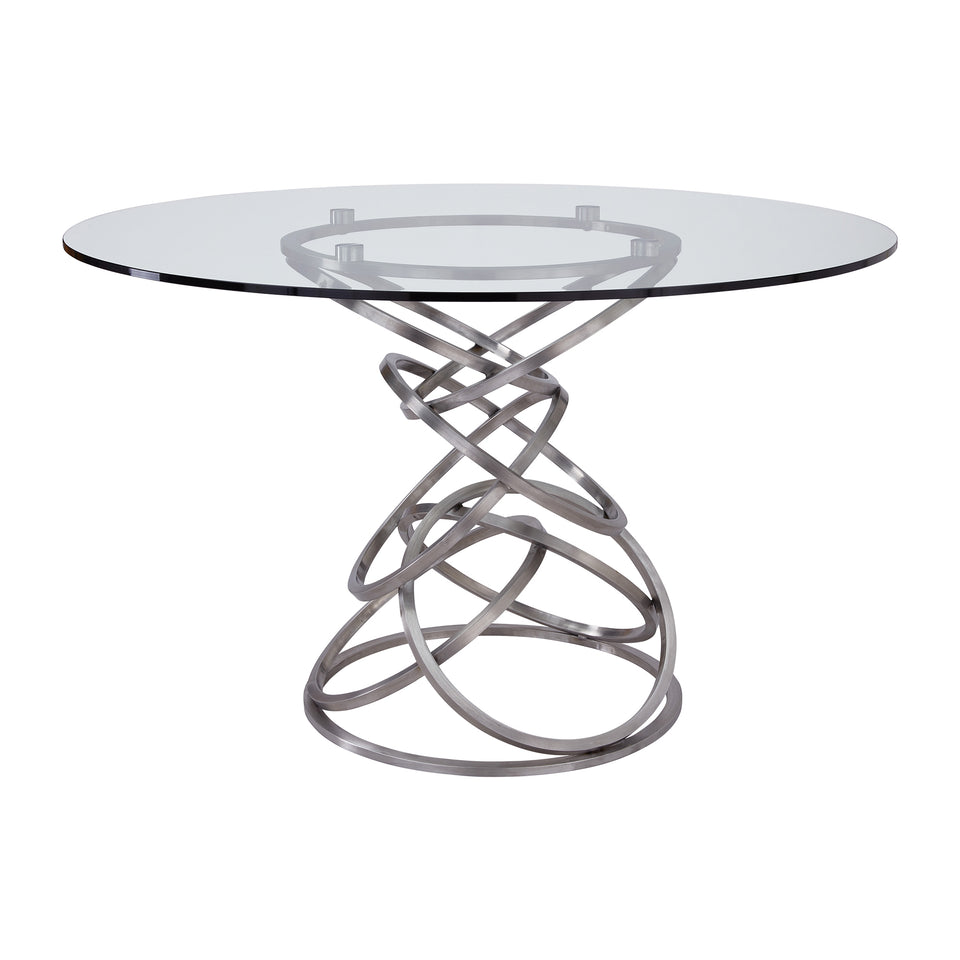 Wendy Contemporary Dining Table in Brushed Stainless Steel Finish and Clear Glass top