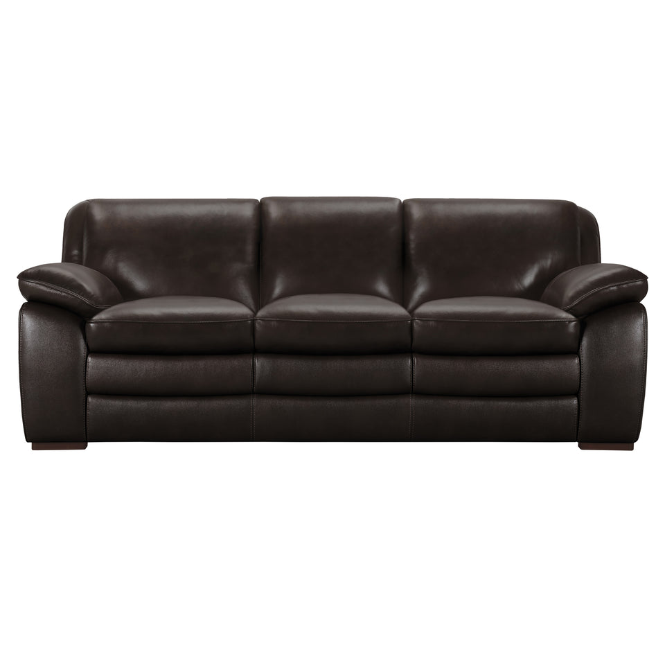 Zanna Contemporary Sofa in Genuine Dark Brown Leather with Brown Wood Legs