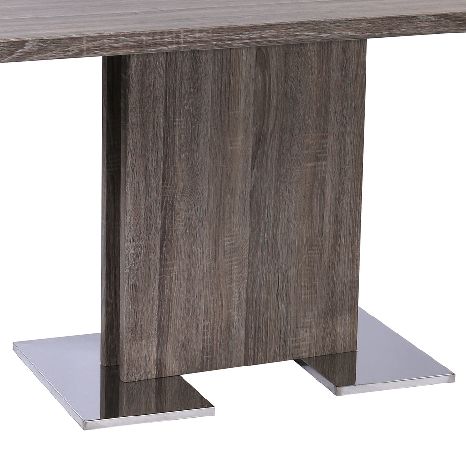 Zenith Contemporary Dining Table with Brushed Stainless Steel Base and Gray Walnut Veneer Finish