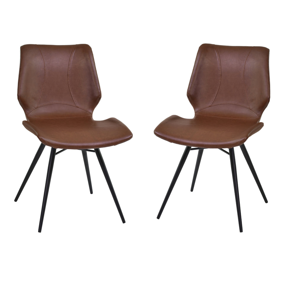 Zurich Dining Chair in Vintage Coffee Faux Leather and Black Metal Finish - Set of 2