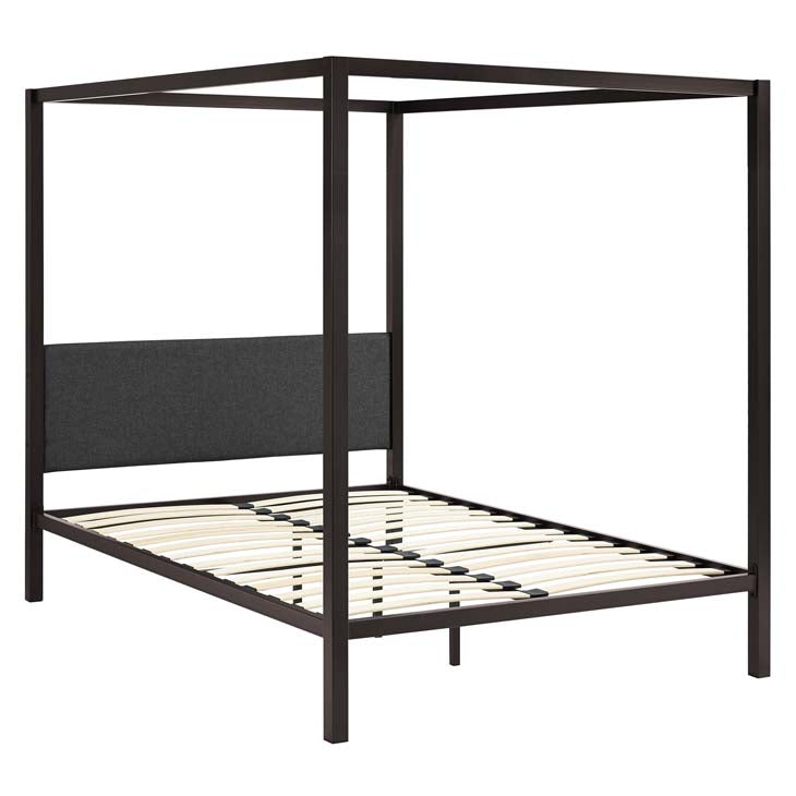 RAINA QUEEN CANOPY BED FRAME IN BROWN GRAY.