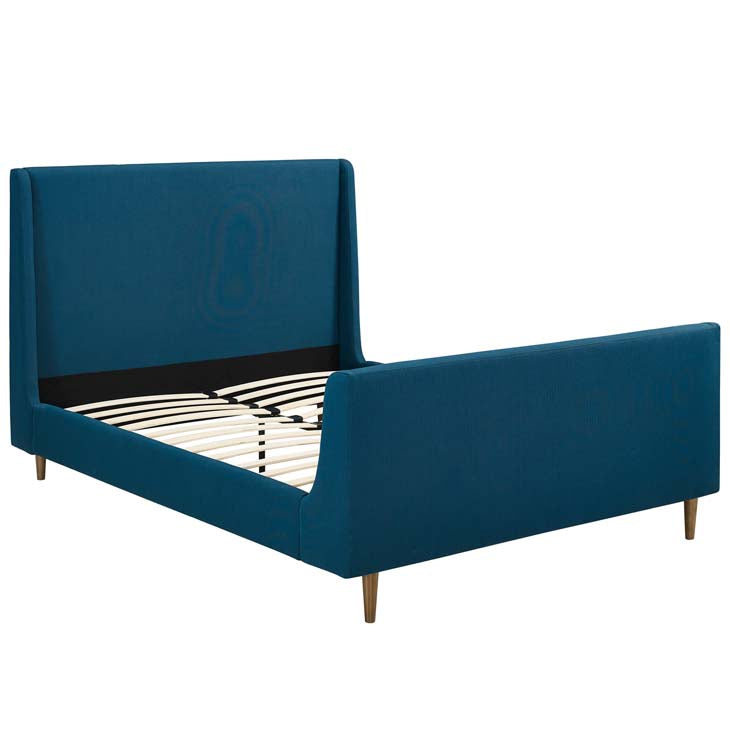 Aubree Queen Upholstered Fabric Sleigh Platform Bed.