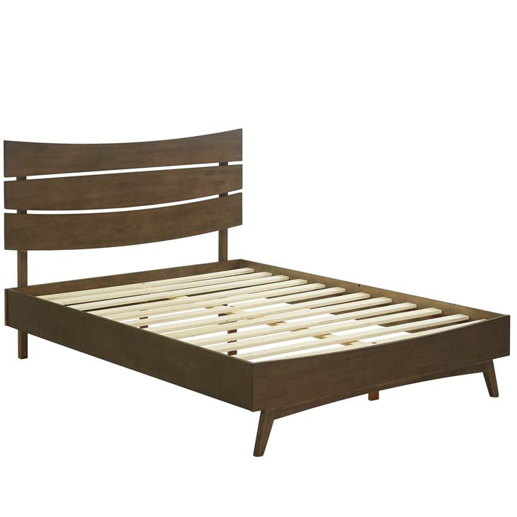 Everly Queen Wood Bed in Walnut.