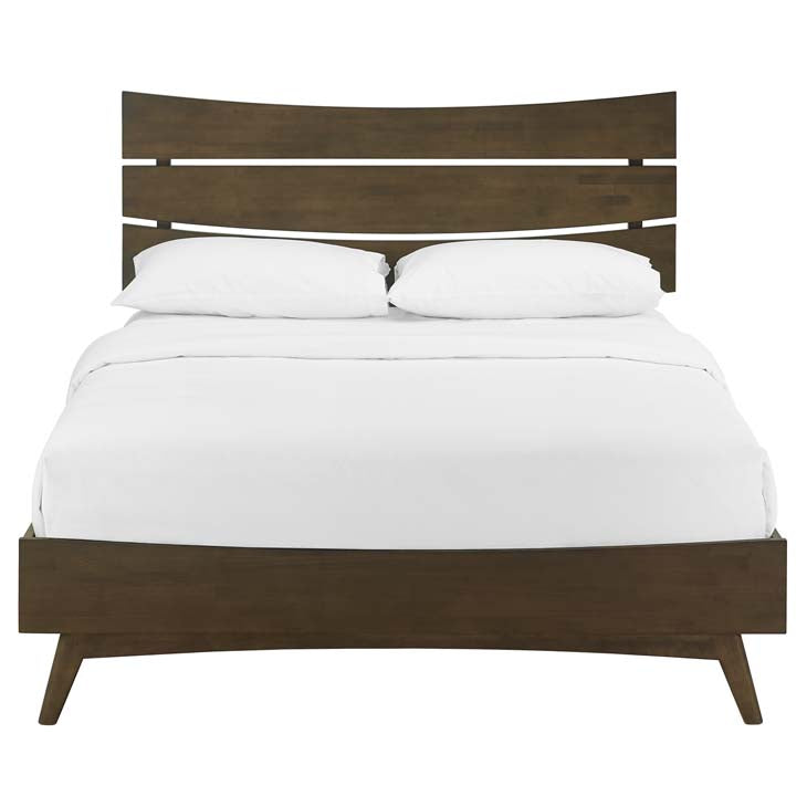 Everly Queen Wood Bed in Walnut.