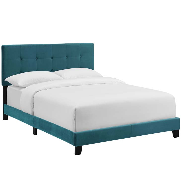 Amira Upholstered Bed in Velvet.