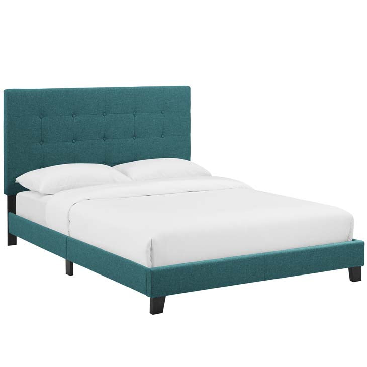 Melanie Queen Button Tufted Upholstered Fabric Platform Bed.