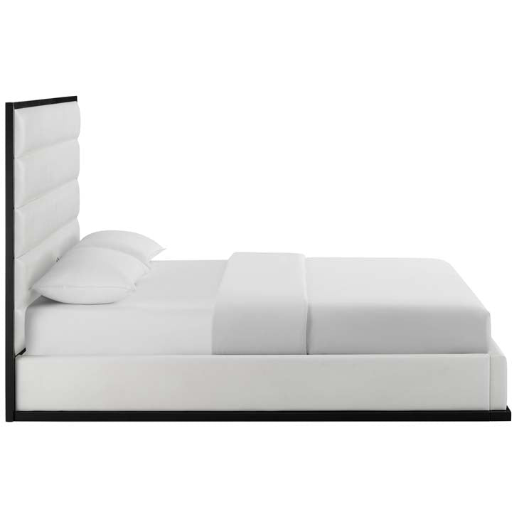 Ashland Queen Faux Leather Platform Bed in White.
