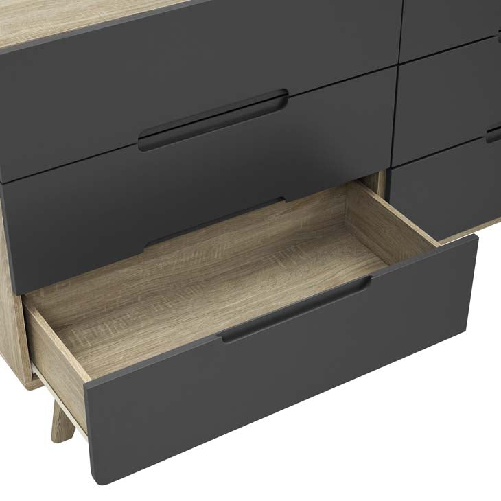 Origin Six-Drawer Wood Dresser in Natural Gray.