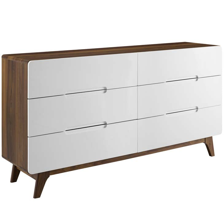 Origin Six-Drawer Wood Dresser in Walnut White.