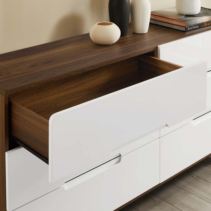 Origin Six-Drawer Wood Dresser in Walnut White.