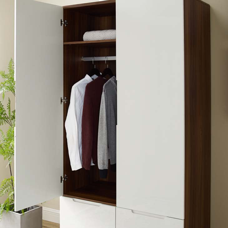Origin Wood Wardrobe Cabinet in Walnut White.