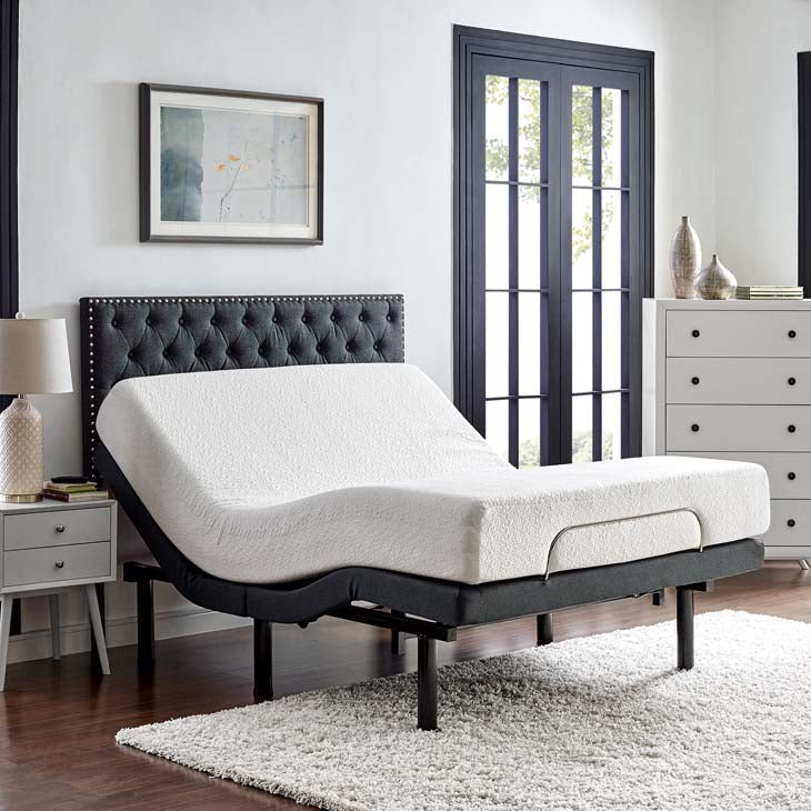 Transform adjustable queen wireless remote bed base in gray.