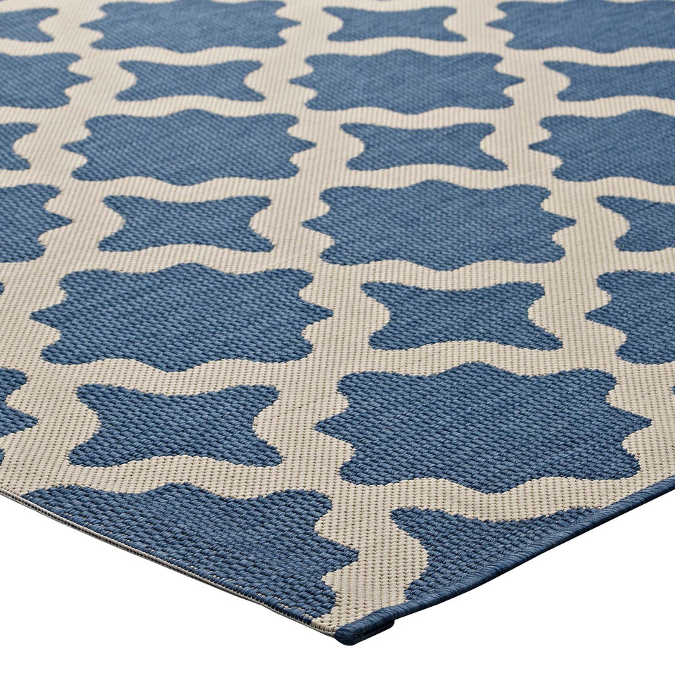 Cerelia Moroccan Trellis Indoor and Outdoor Area Blue and Beige.