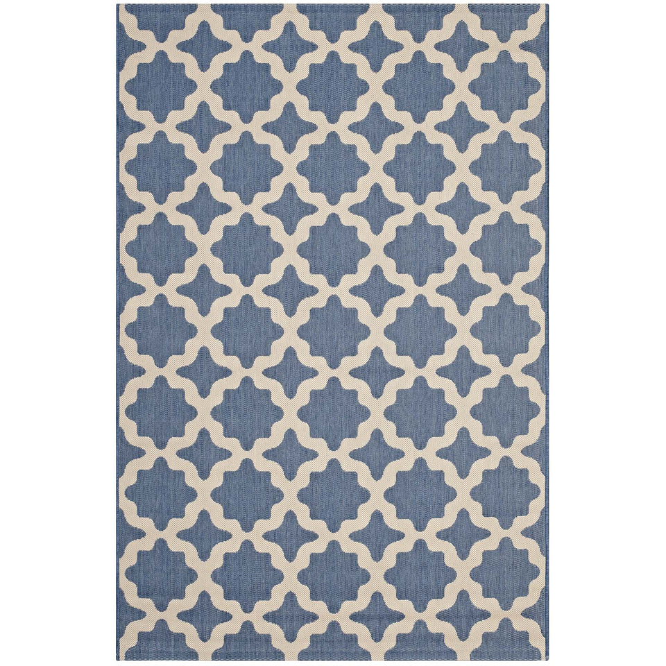 Cerelia Moroccan Trellis Indoor and Outdoor Area Blue and Beige.